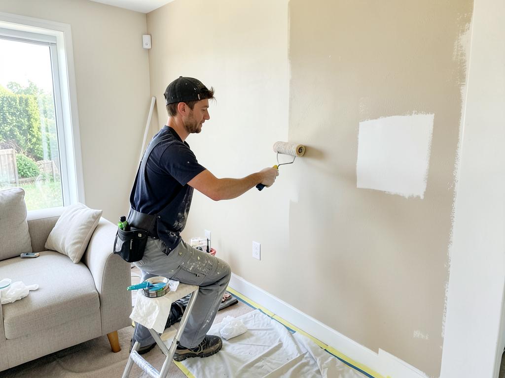 Mise en peinture d'un mur de salon au rouleau
